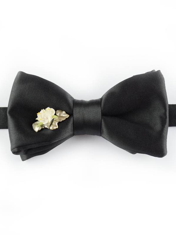 Papillon Nero con Fiori in Argento e Ceramica - Papillon Italiano handmade - made in italy - moda uomo - shop online - fatto a mano - accessorio uomo - Luxury Edition - Bow Ties - 0095